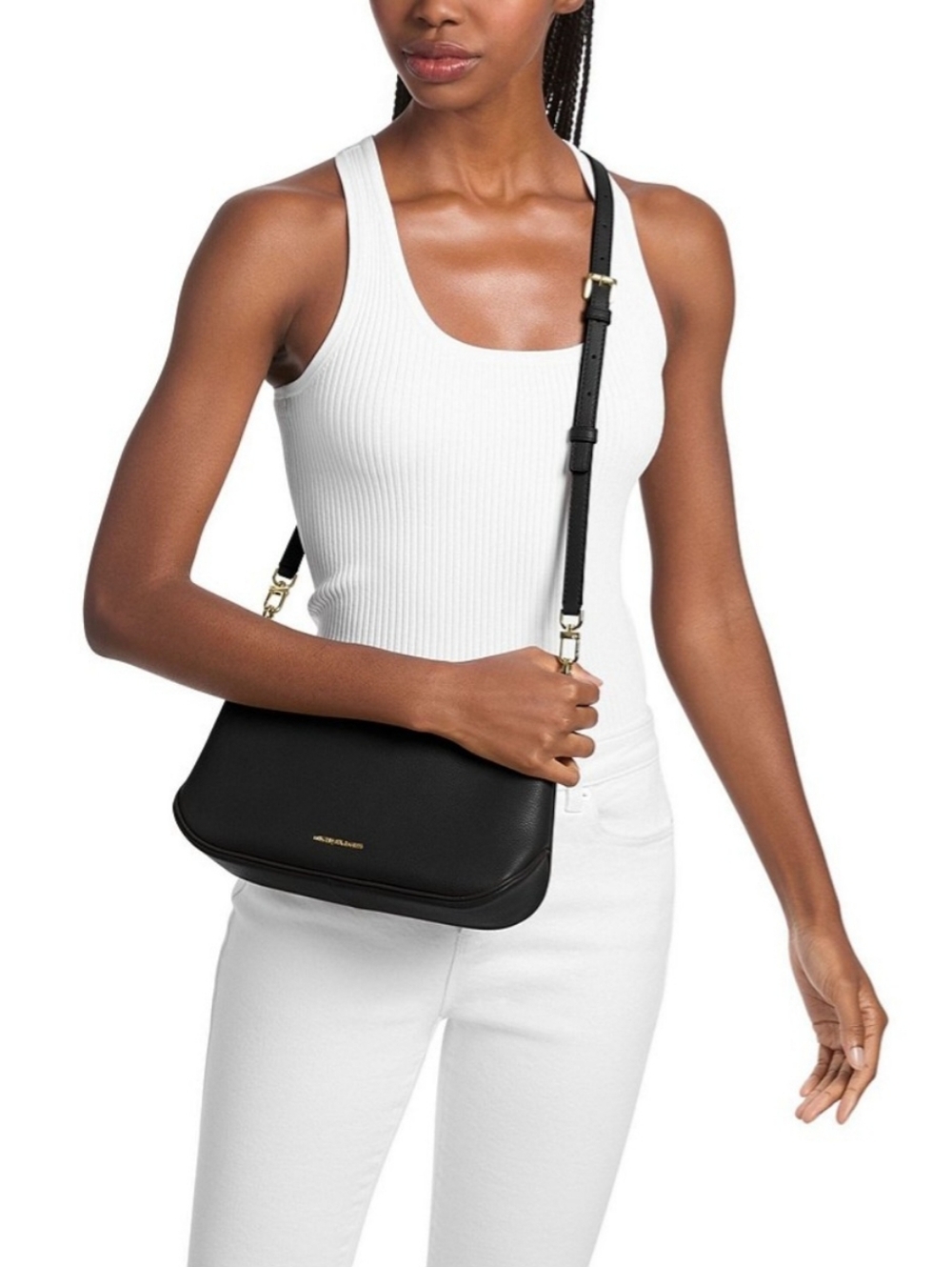 Michael Kors Sienna Black Pebbled Leather Convertable Pouch Crossbody Handbag - Picture 11 of 12